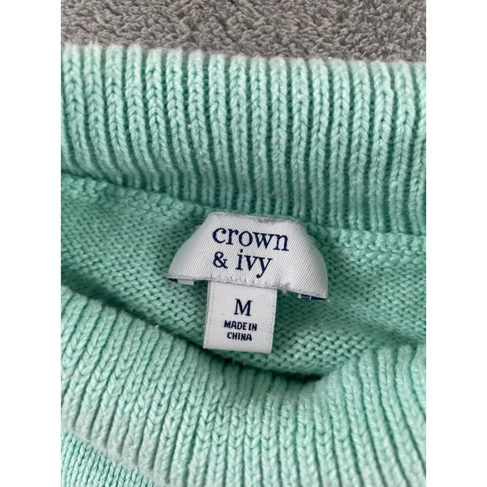 Crown & Ivy Womens Mint Green Fair Isle Mock Neck Knit Sweater Size Medium